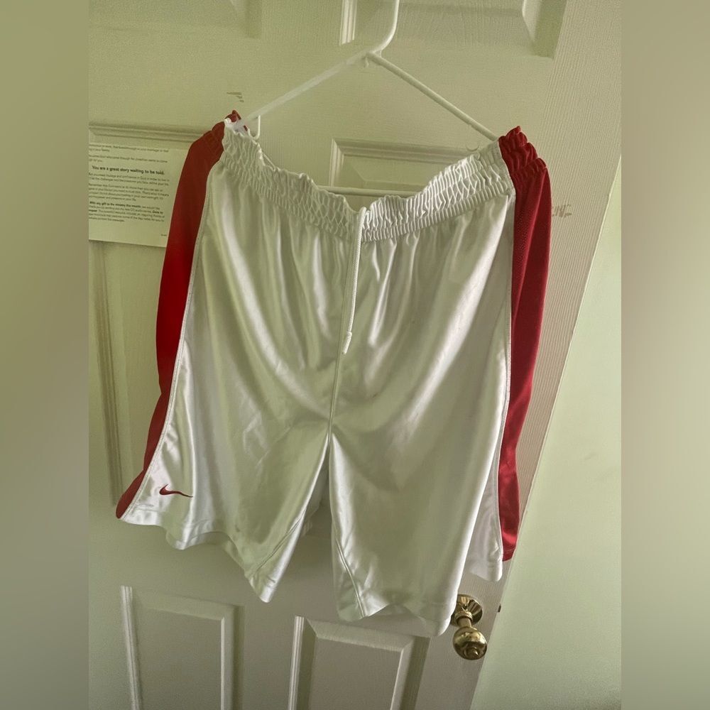 Nike White Shorts with Red Logo Accent - XXL - mesh shorts - white - red trims